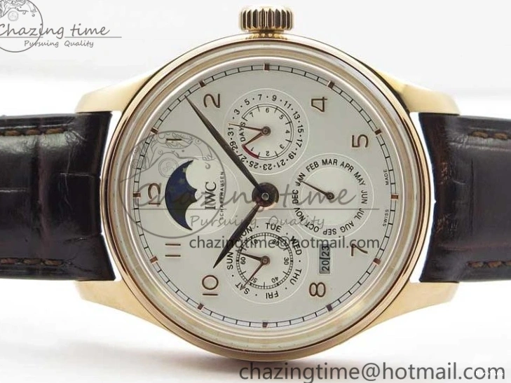 MIROTIME 0409 Compact Portugieser Perpetual Calendar IW503302 RG V9F 1:1 Best Edition White Dial on Brown Leather Strap A 7113